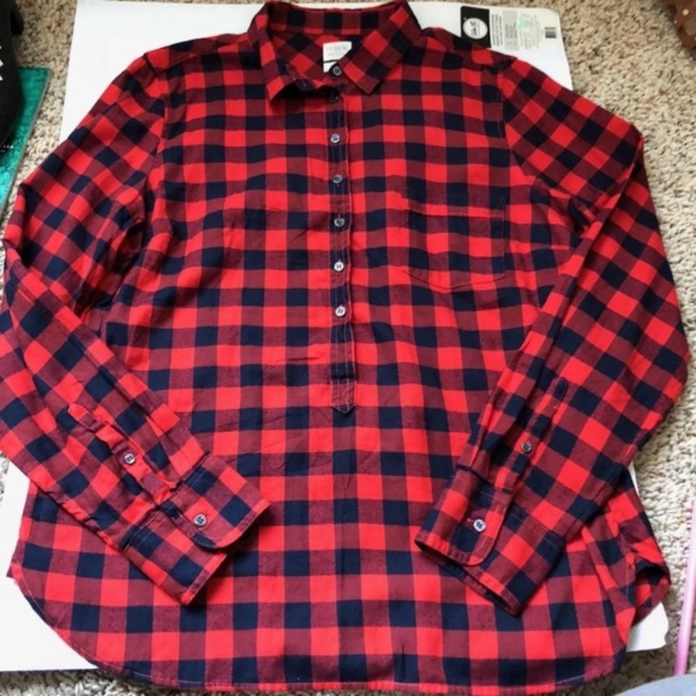 J. Crew Perfect Fit Flannel Buffalo Check Popover - Picture 4 of 7